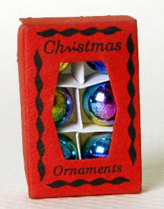 Dollhouse Miniature Box Of Ornaments 3/4Inx1-1/8In